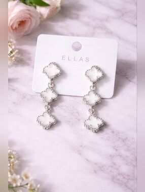 Ella Silver and White Triple Clover Drop Earrings
